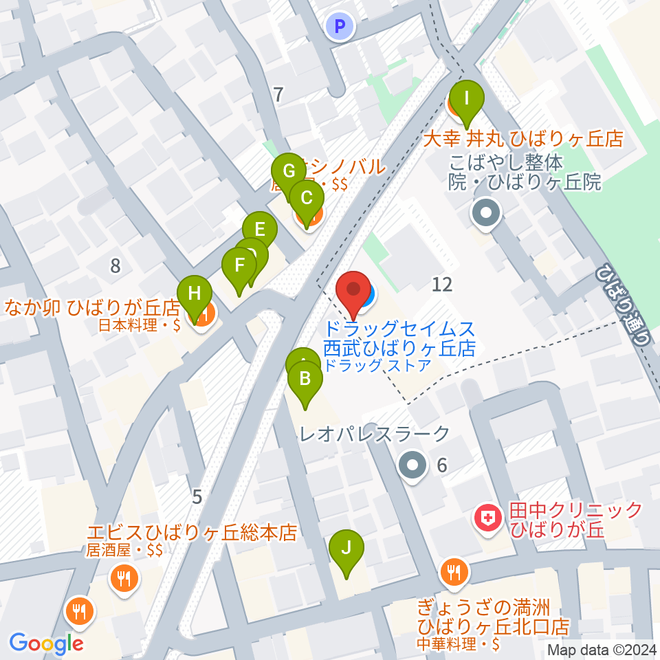 ヤマノミュージックセンターひばりが丘周辺のファミレス・ファーストフード一覧地図