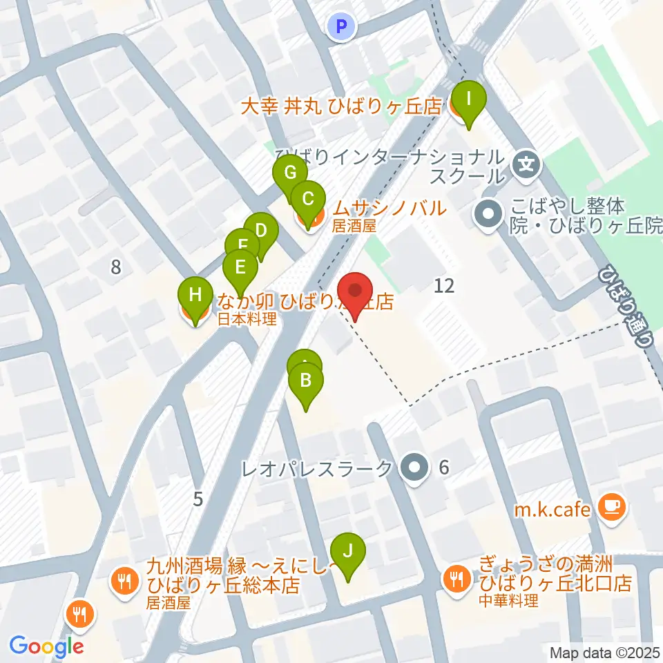 ヤマノミュージックセンターひばりが丘周辺のファミレス・ファーストフード一覧地図