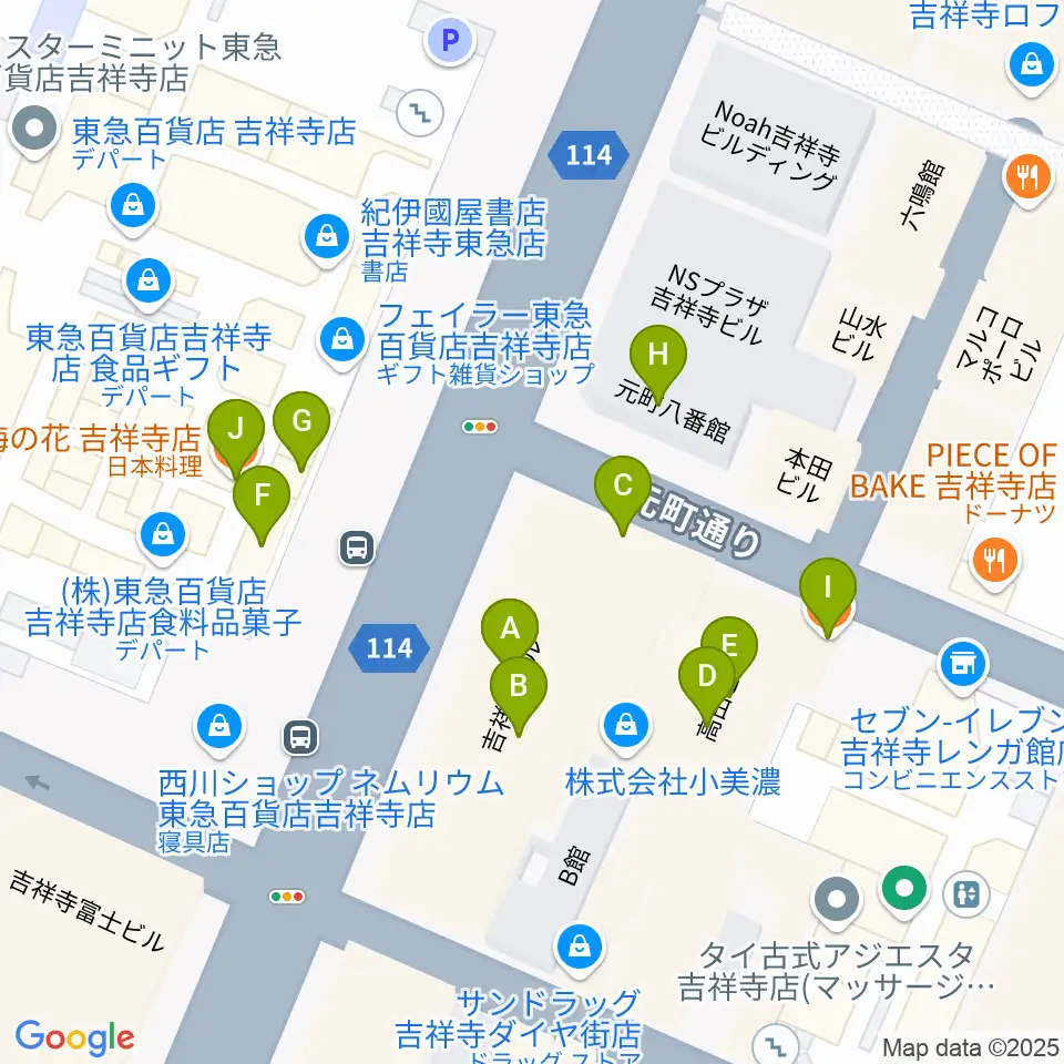 ヤマノミュージックサロン吉祥寺周辺のファミレス・ファーストフード一覧地図