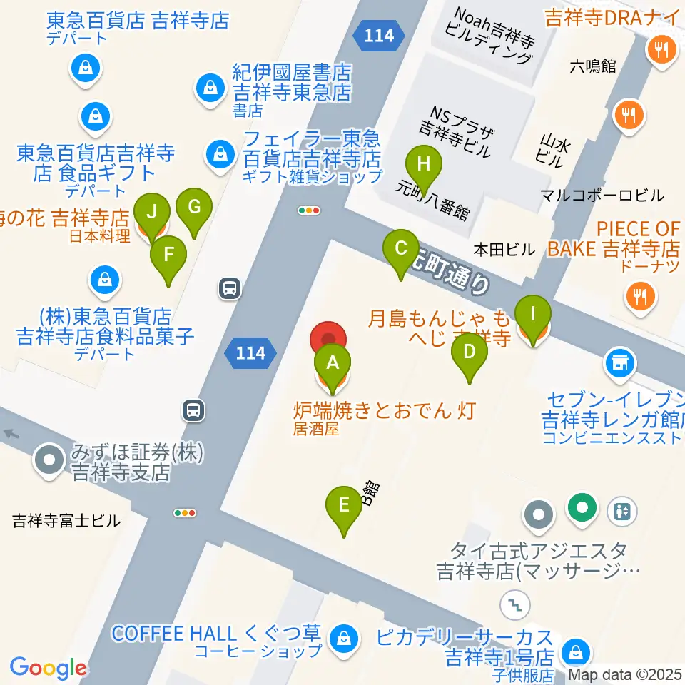ヤマノミュージックサロン吉祥寺周辺のファミレス・ファーストフード一覧地図