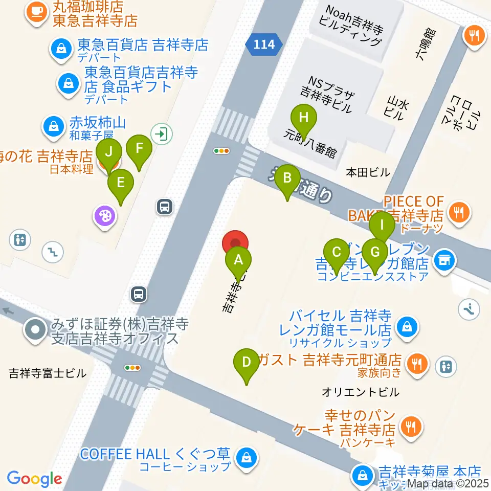 ヤマノミュージックサロン吉祥寺周辺のファミレス・ファーストフード一覧地図