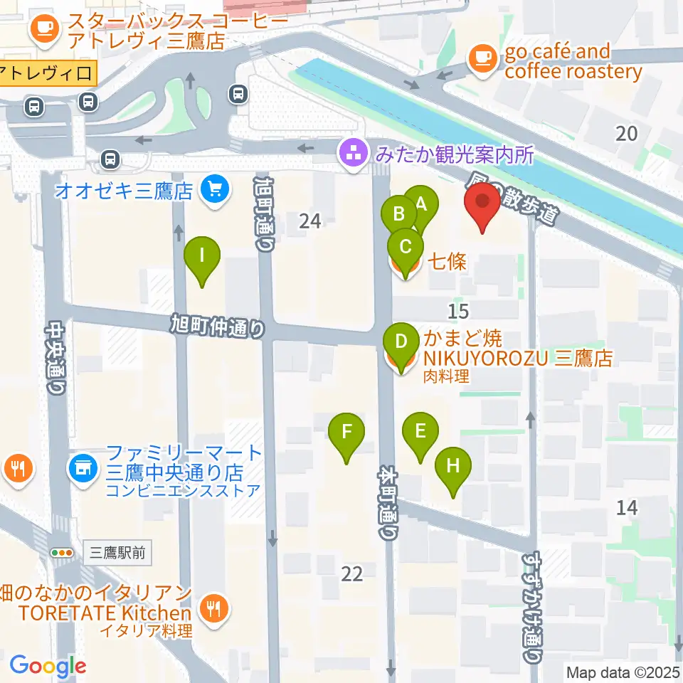 ヤマノミュージックセンター三鷹周辺のファミレス・ファーストフード一覧地図