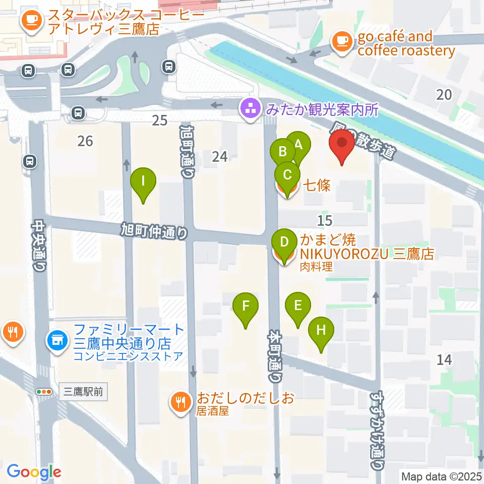 ヤマノミュージックセンター三鷹周辺のファミレス・ファーストフード一覧地図
