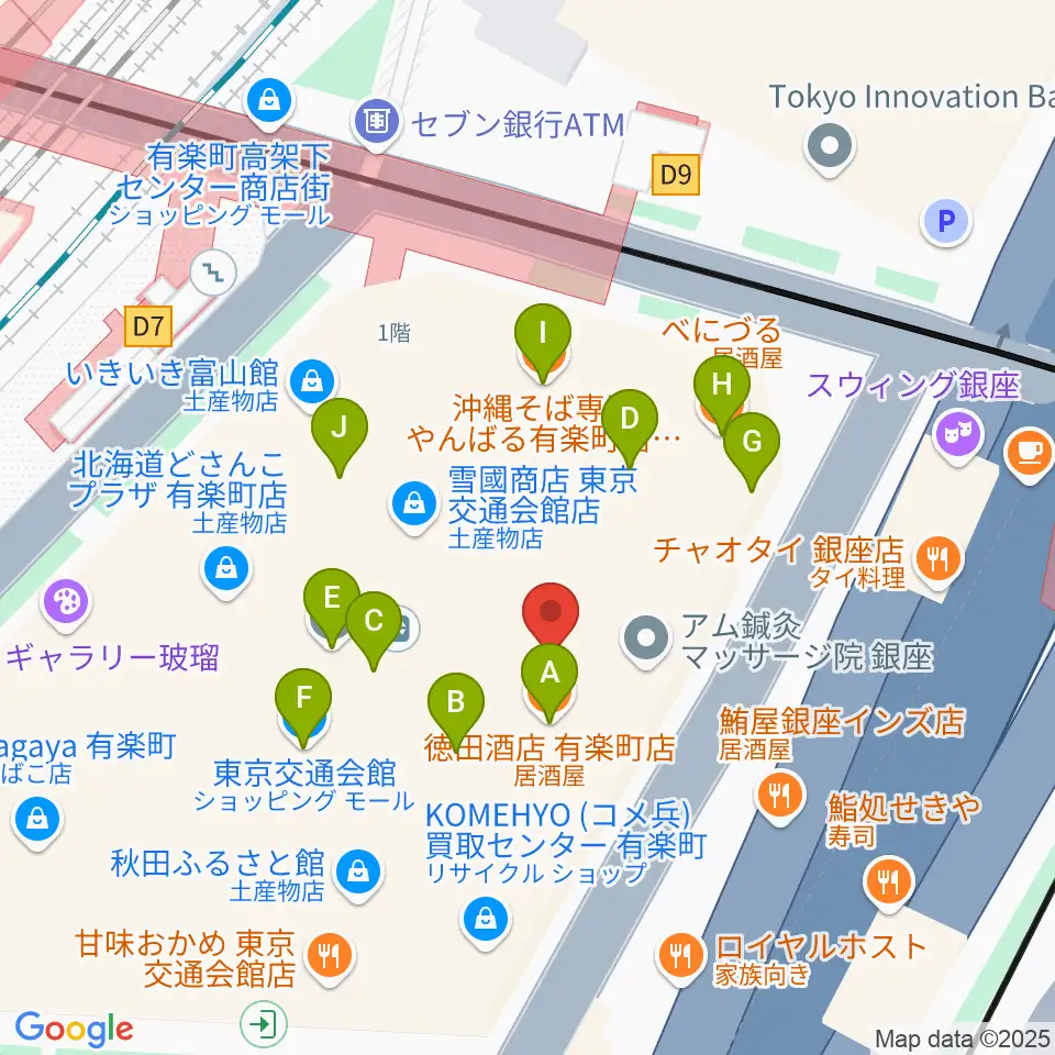 ヤマノミュージックサロン有楽町周辺のファミレス・ファーストフード一覧地図