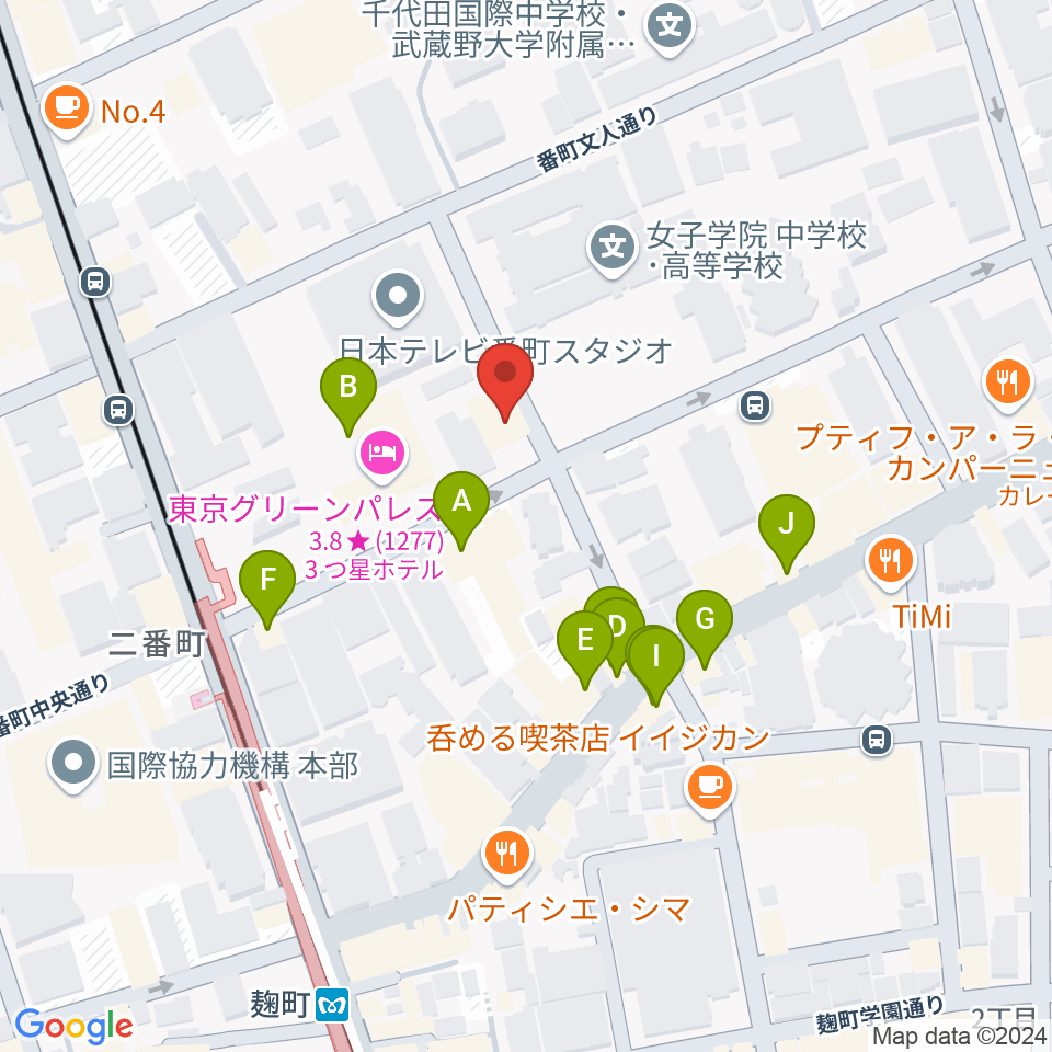 青山ハープ 東京教室周辺のファミレス・ファーストフード一覧地図