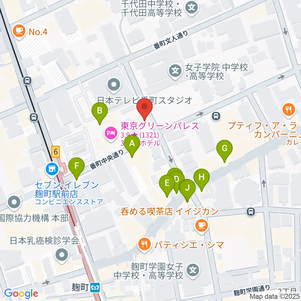 青山ハープ 東京教室周辺のファミレス・ファーストフード一覧地図