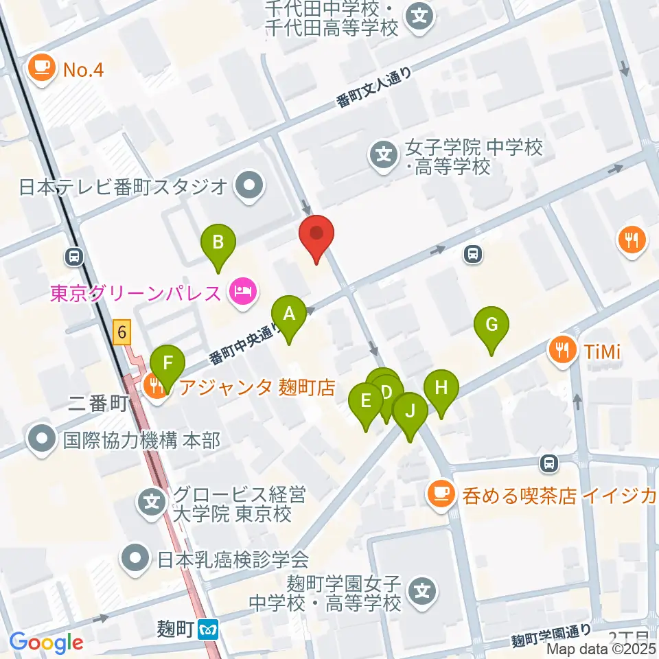 青山ハープ 東京教室周辺のファミレス・ファーストフード一覧地図