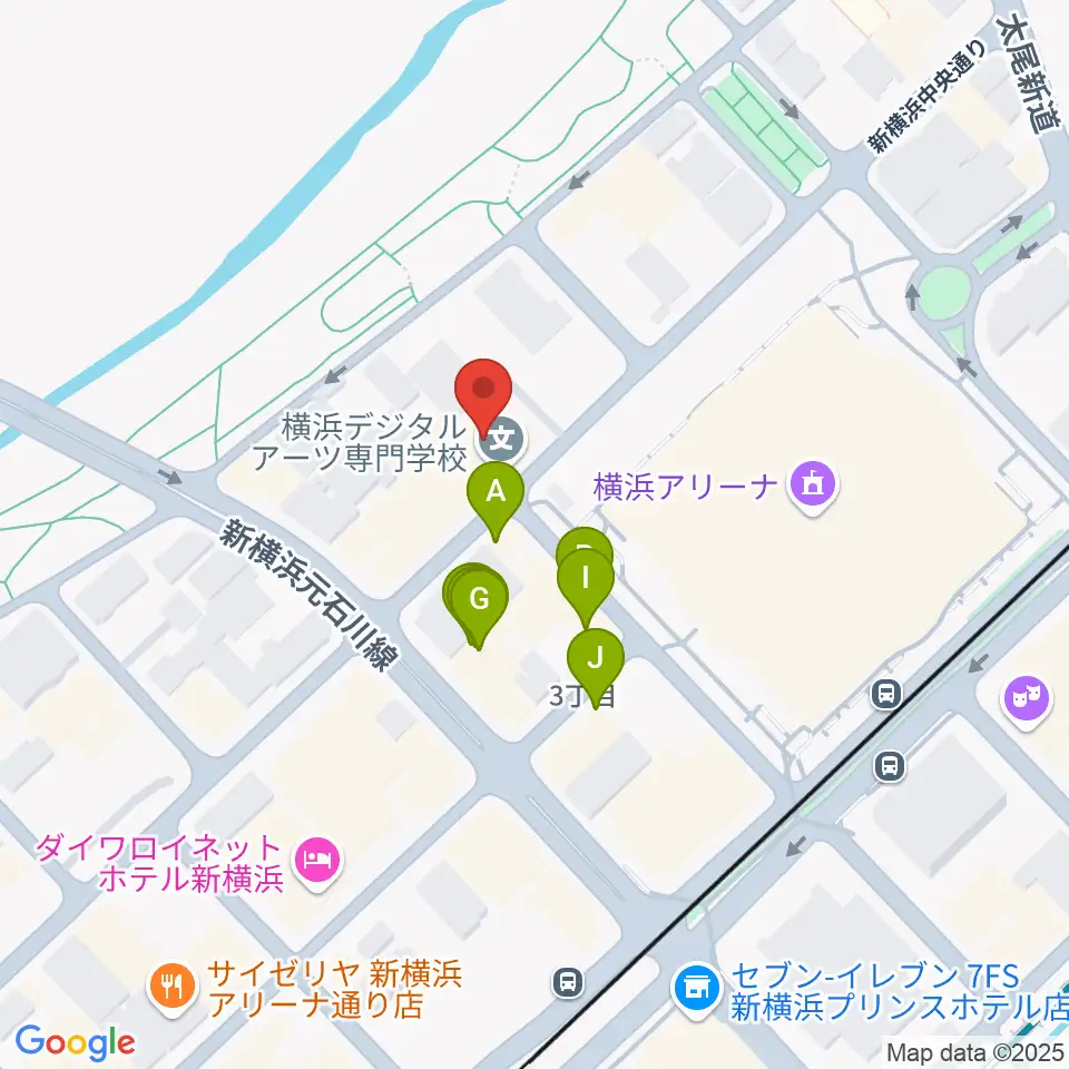 横浜デジタルアーツ専門学校周辺のファミレス・ファーストフード一覧地図