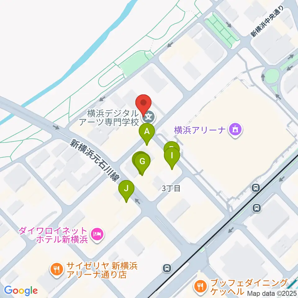 横浜デジタルアーツ専門学校周辺のファミレス・ファーストフード一覧地図