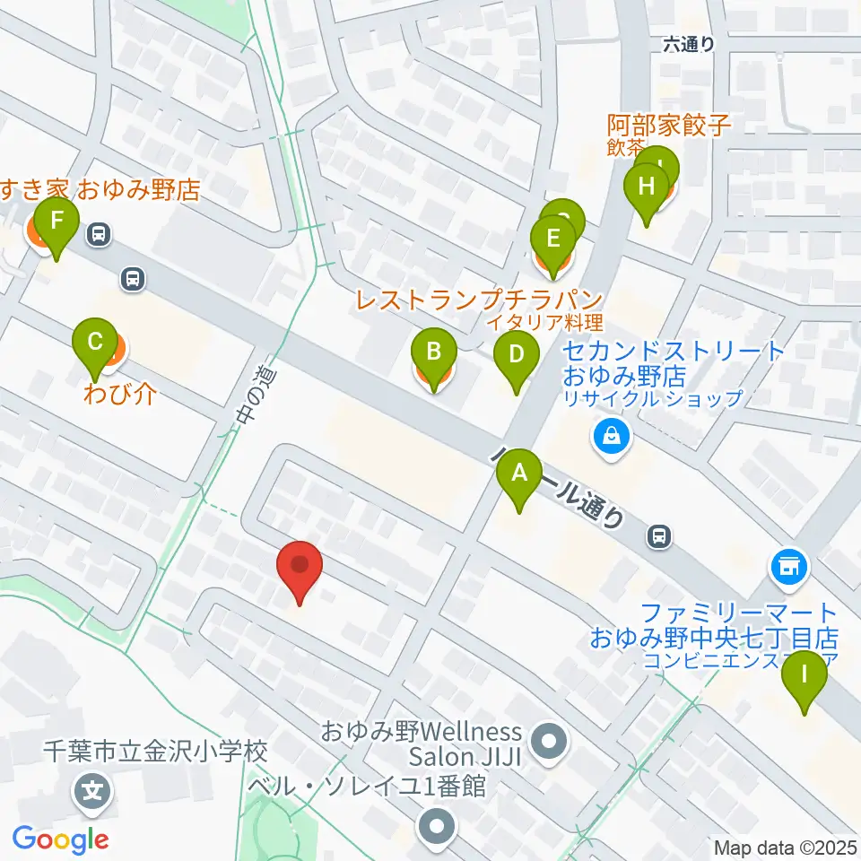 おゆみ野フルート教室周辺のファミレス・ファーストフード一覧地図