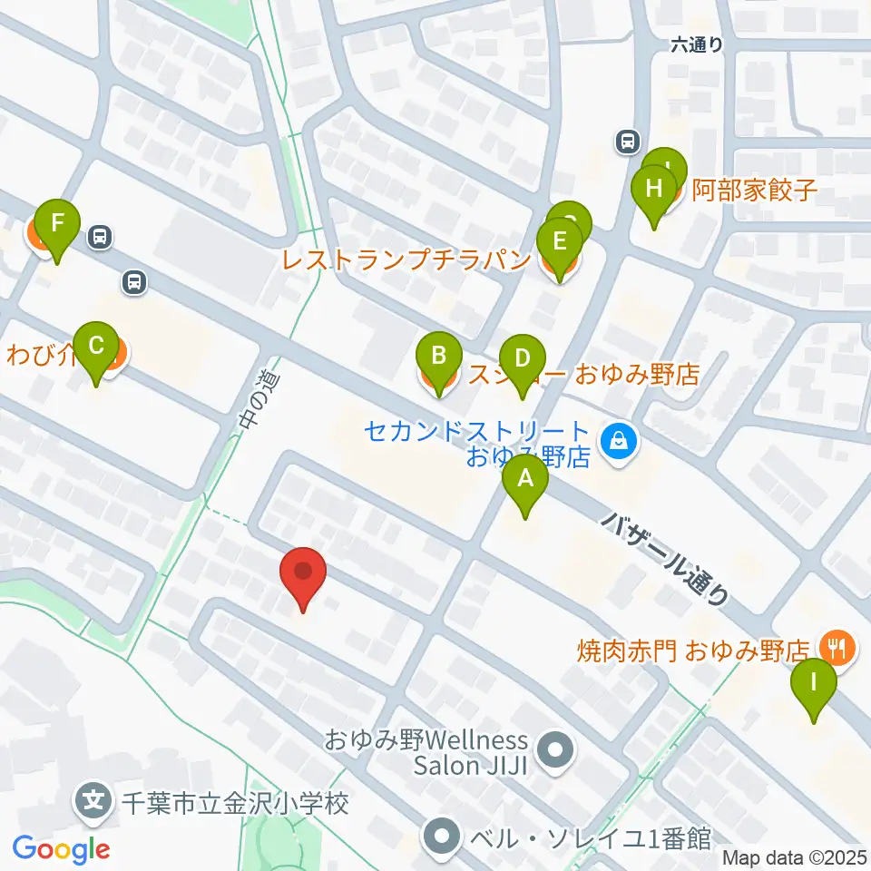おゆみ野フルート教室周辺のファミレス・ファーストフード一覧地図