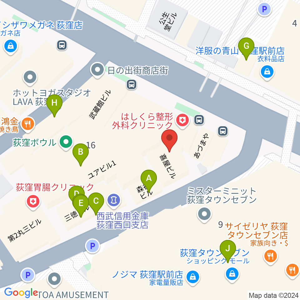 八重洲ピアノ社 荻窪本店センター周辺のファミレス・ファーストフード一覧地図