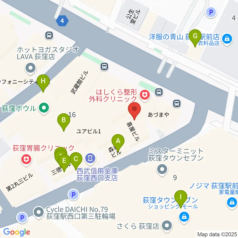 八重洲ピアノ社 荻窪本店センター周辺のファミレス・ファーストフード一覧地図