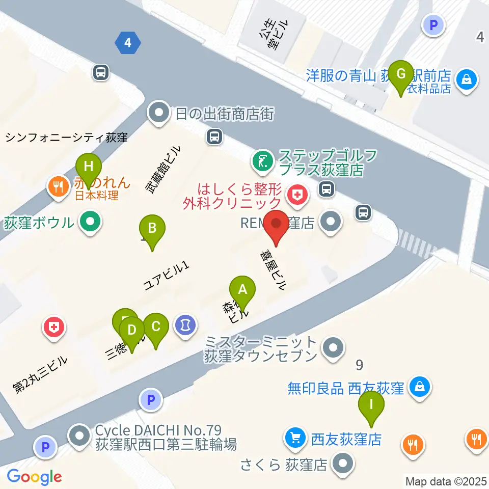 八重洲ピアノ社 荻窪本店センター周辺のファミレス・ファーストフード一覧地図