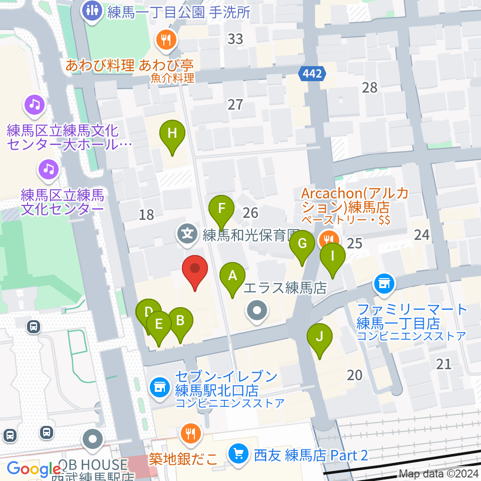 練馬ポコアポコ音楽教室周辺のファミレス・ファーストフード一覧地図