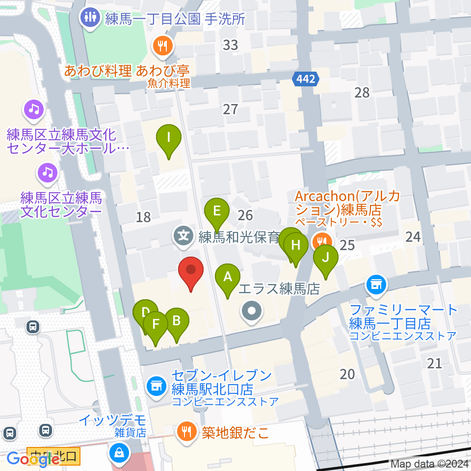 練馬ポコアポコ音楽教室周辺のファミレス・ファーストフード一覧地図