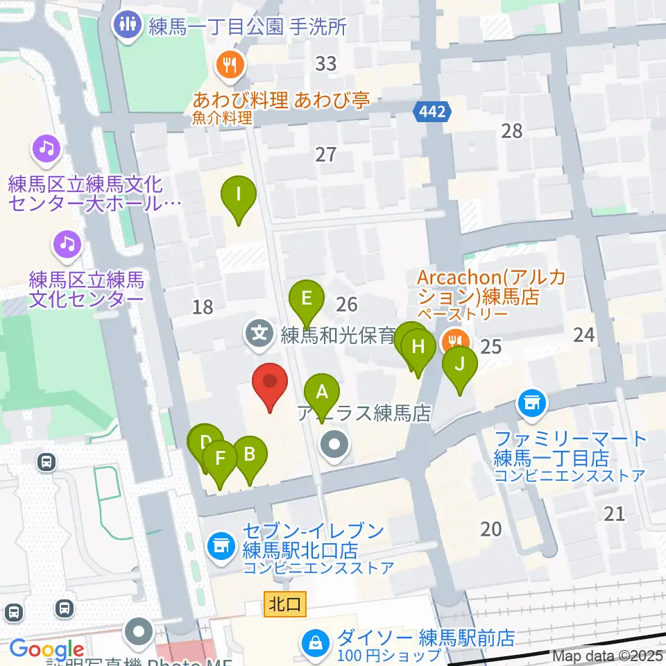 練馬ポコアポコ音楽教室周辺のファミレス・ファーストフード一覧地図