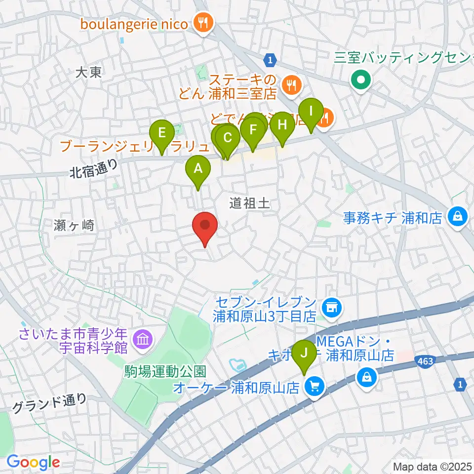 ジャズピアノ教室Side by Side周辺のファミレス・ファーストフード一覧地図