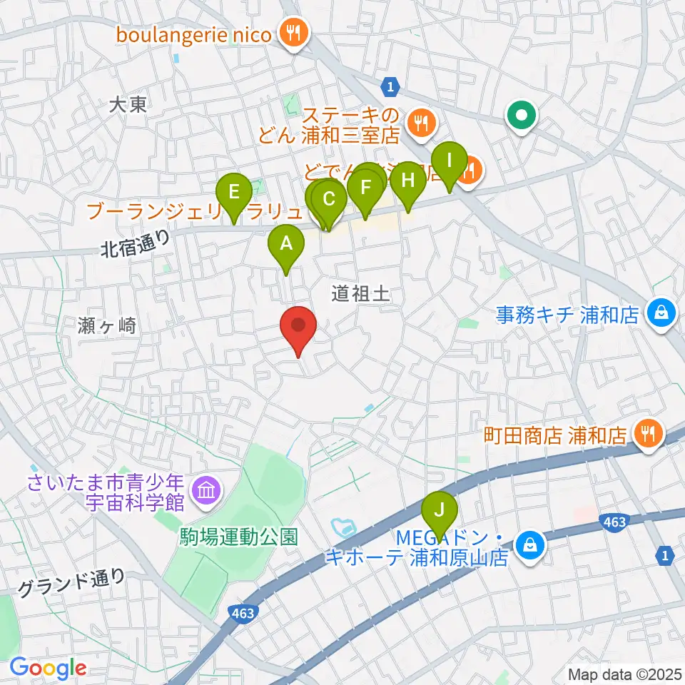 ジャズピアノ教室Side by Side周辺のファミレス・ファーストフード一覧地図
