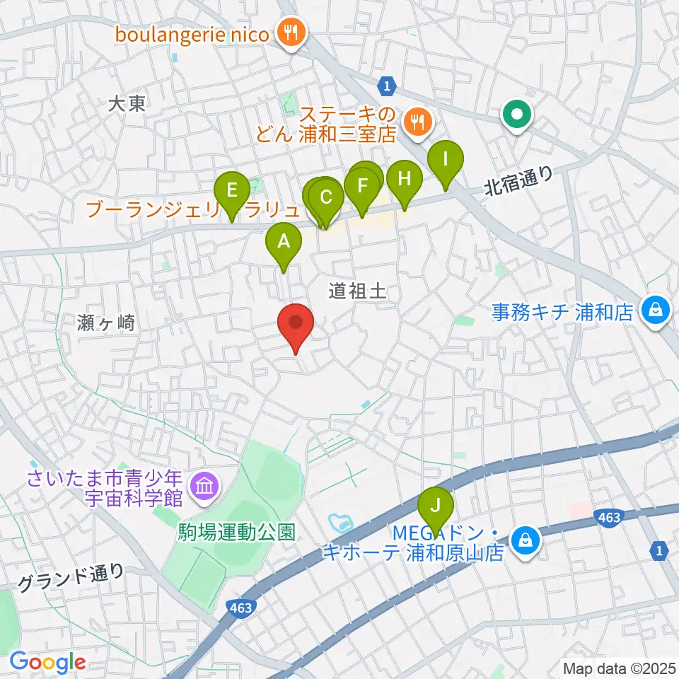 ジャズピアノ教室Side by Side周辺のファミレス・ファーストフード一覧地図