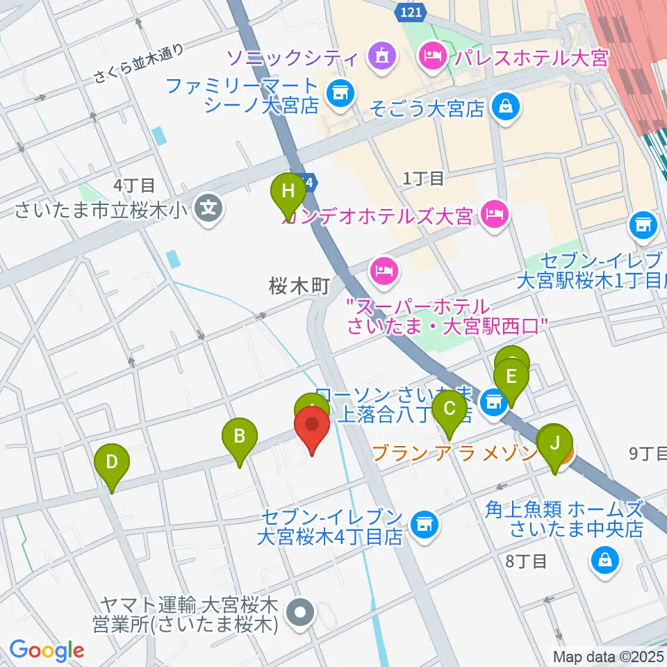 モーゼ音楽スクール周辺のファミレス・ファーストフード一覧地図