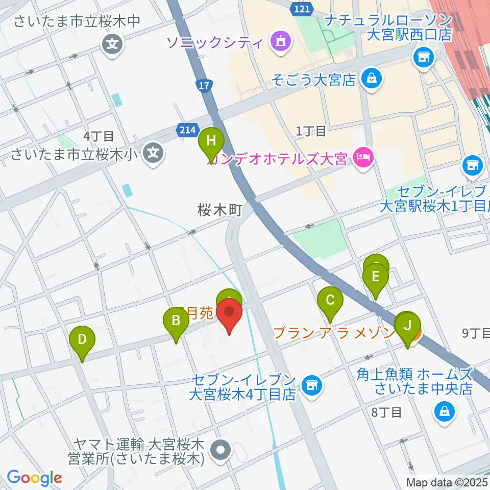 モーゼ音楽スクール周辺のファミレス・ファーストフード一覧地図