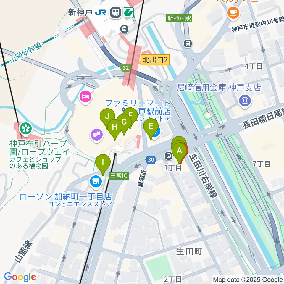 山下ピアノ社音楽教室周辺のファミレス・ファーストフード一覧地図