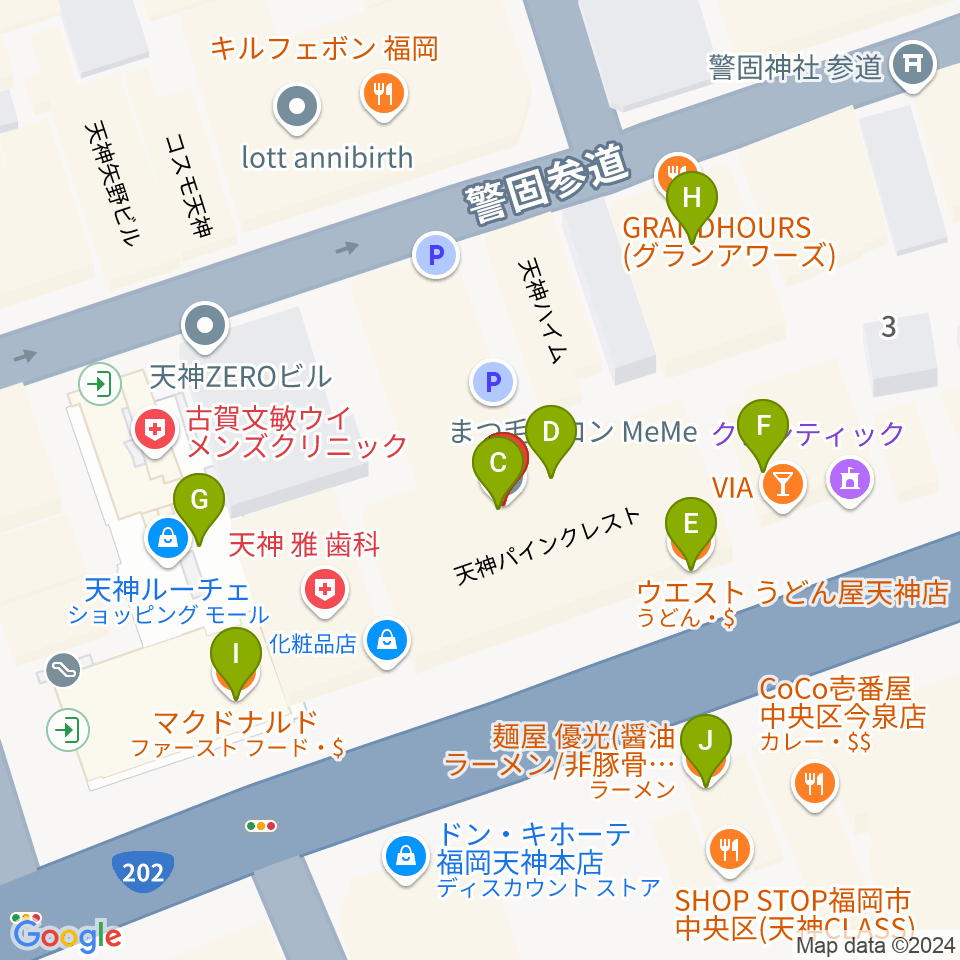 フレヴォ・リベルテ福岡周辺のファミレス・ファーストフード一覧地図