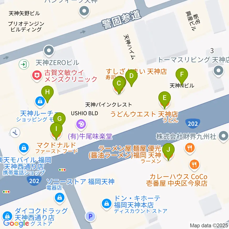 フレヴォ・リベルテ福岡周辺のファミレス・ファーストフード一覧地図