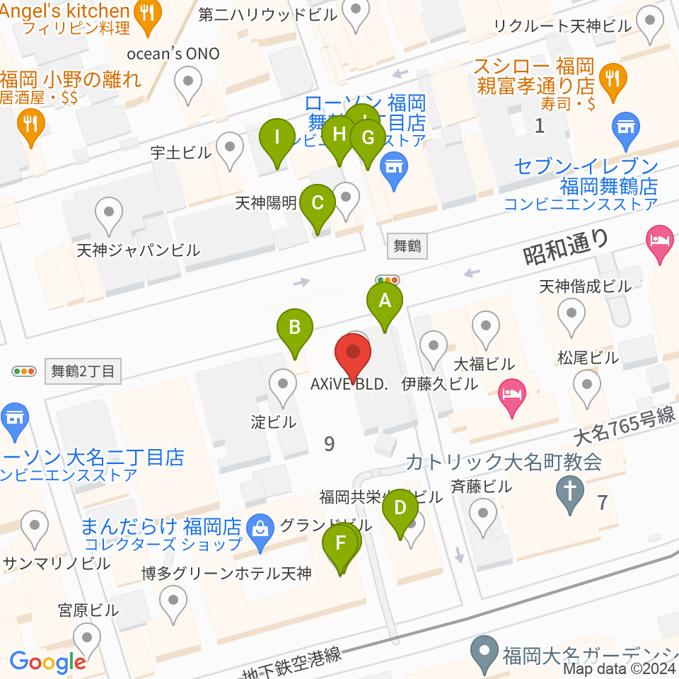 Oshiroミュージックスクール福岡校周辺のファミレス・ファーストフード一覧地図