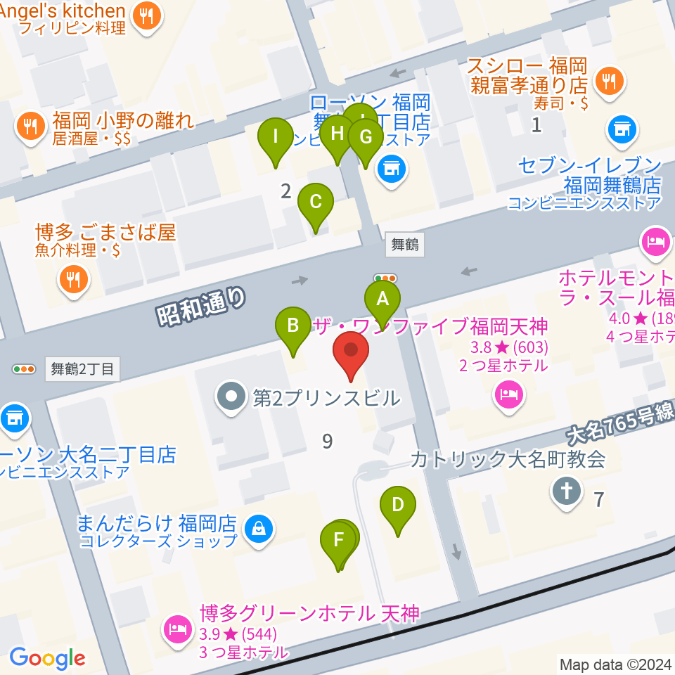 Oshiroミュージックスクール福岡校周辺のファミレス・ファーストフード一覧地図