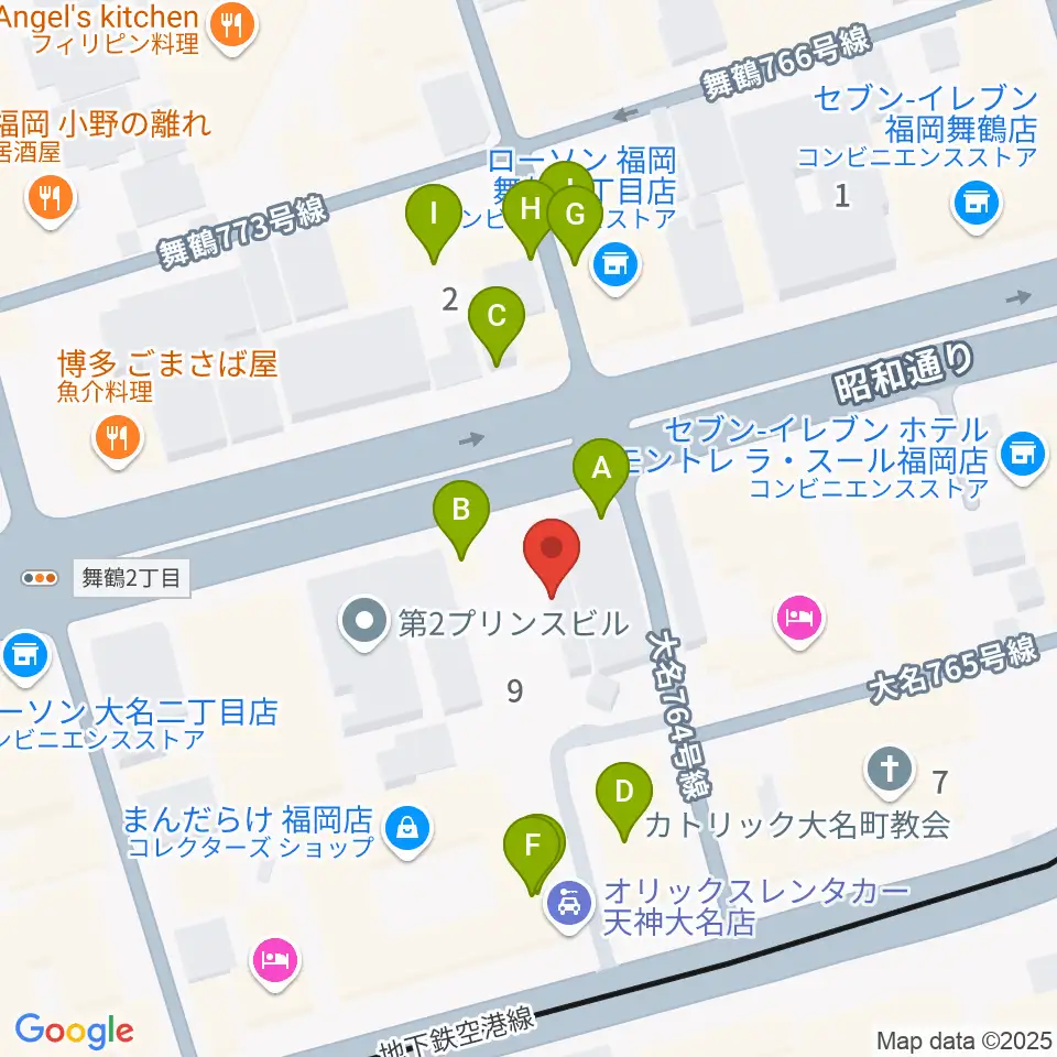Oshiroミュージックスクール福岡校周辺のファミレス・ファーストフード一覧地図