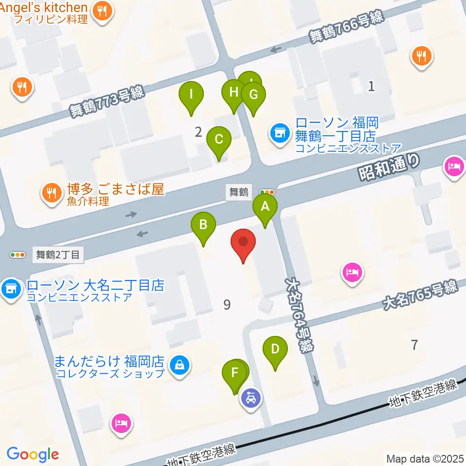 Oshiroミュージックスクール福岡校周辺のファミレス・ファーストフード一覧地図