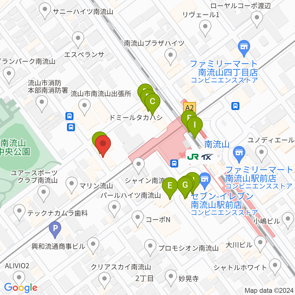 夢弦の会ギタースクール周辺のファミレス・ファーストフード一覧地図