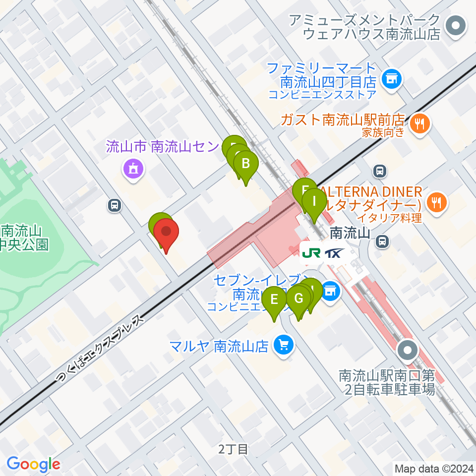 夢弦の会ギタースクール周辺のファミレス・ファーストフード一覧地図