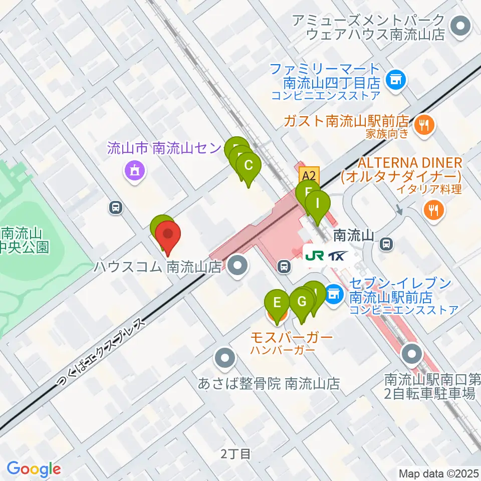 夢弦の会ギタースクール周辺のファミレス・ファーストフード一覧地図