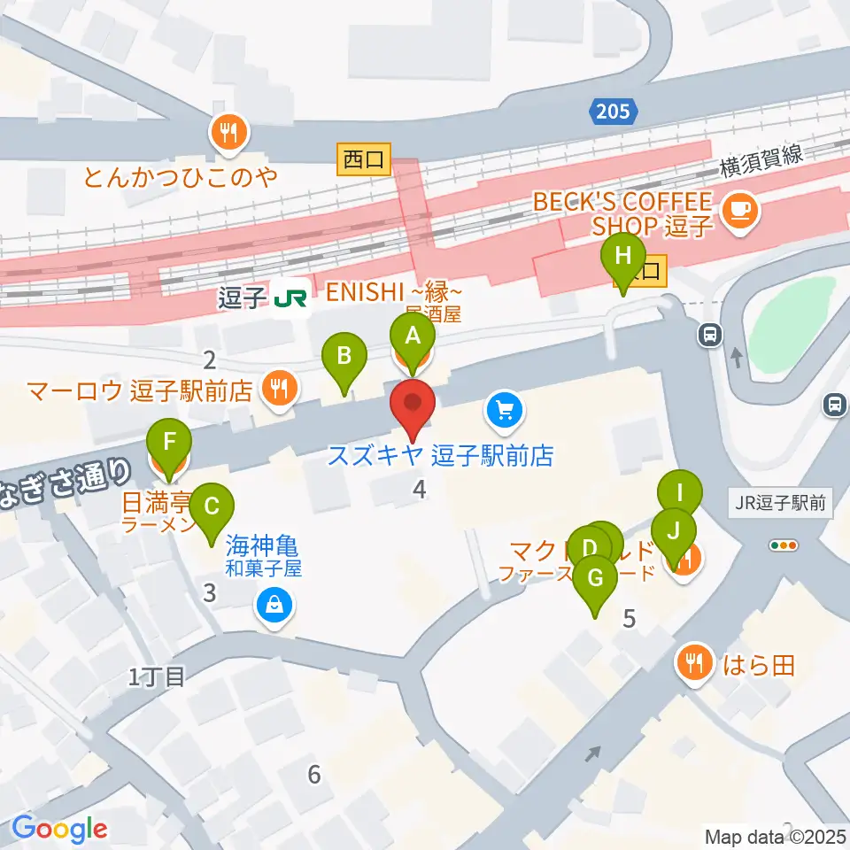 ファンデーク音楽院周辺のファミレス・ファーストフード一覧地図