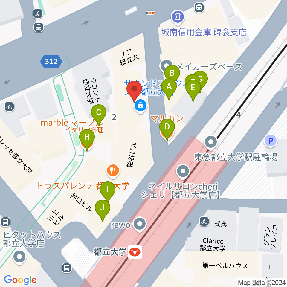 ボーカルスクールVOAT 東京本校周辺のファミレス・ファーストフード一覧地図