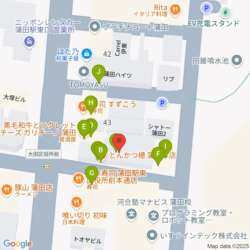 蒲田音楽学園 東口センター周辺のファミレス・ファーストフード一覧地図