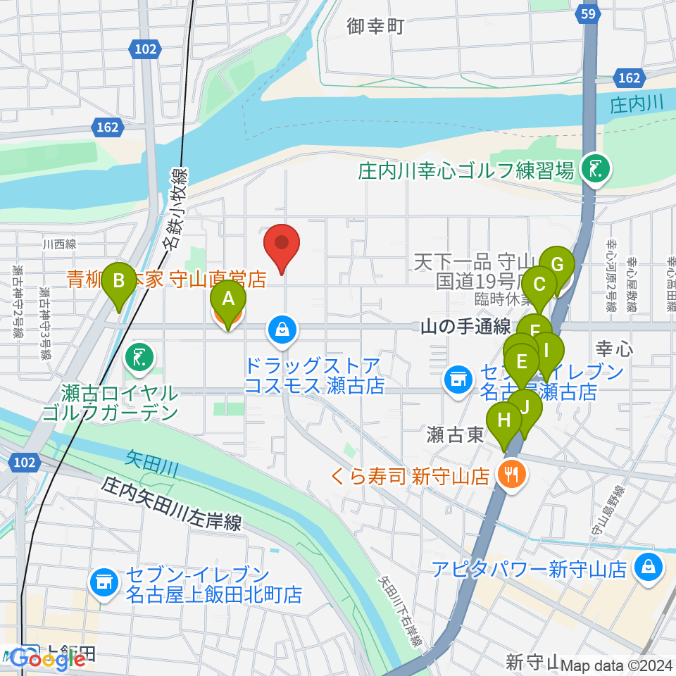 瀬古音楽センター周辺のファミレス・ファーストフード一覧地図