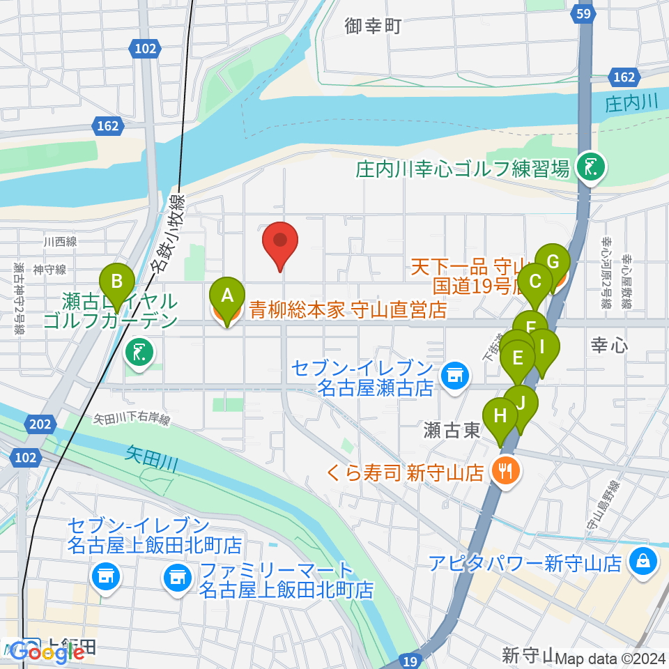 瀬古音楽センター周辺のファミレス・ファーストフード一覧地図