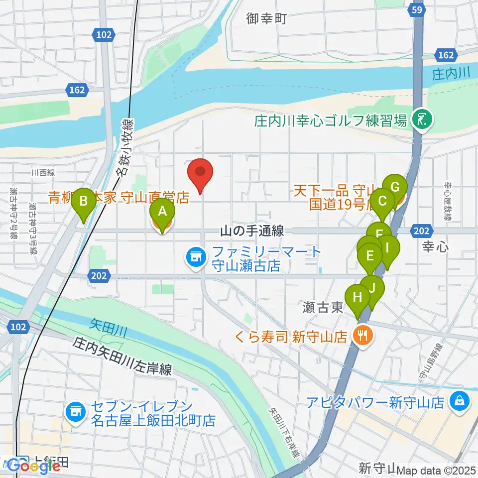 瀬古音楽センター周辺のファミレス・ファーストフード一覧地図