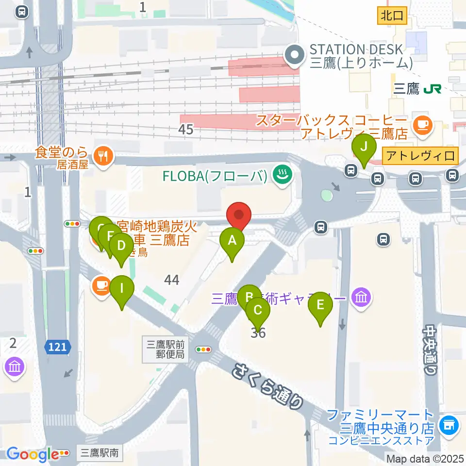 ヤマノミュージックサロン三鷹周辺のファミレス・ファーストフード一覧地図