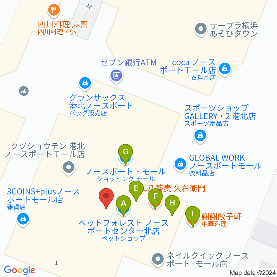 ヤマノミュージックサロンセンター北周辺のファミレス・ファーストフード一覧地図