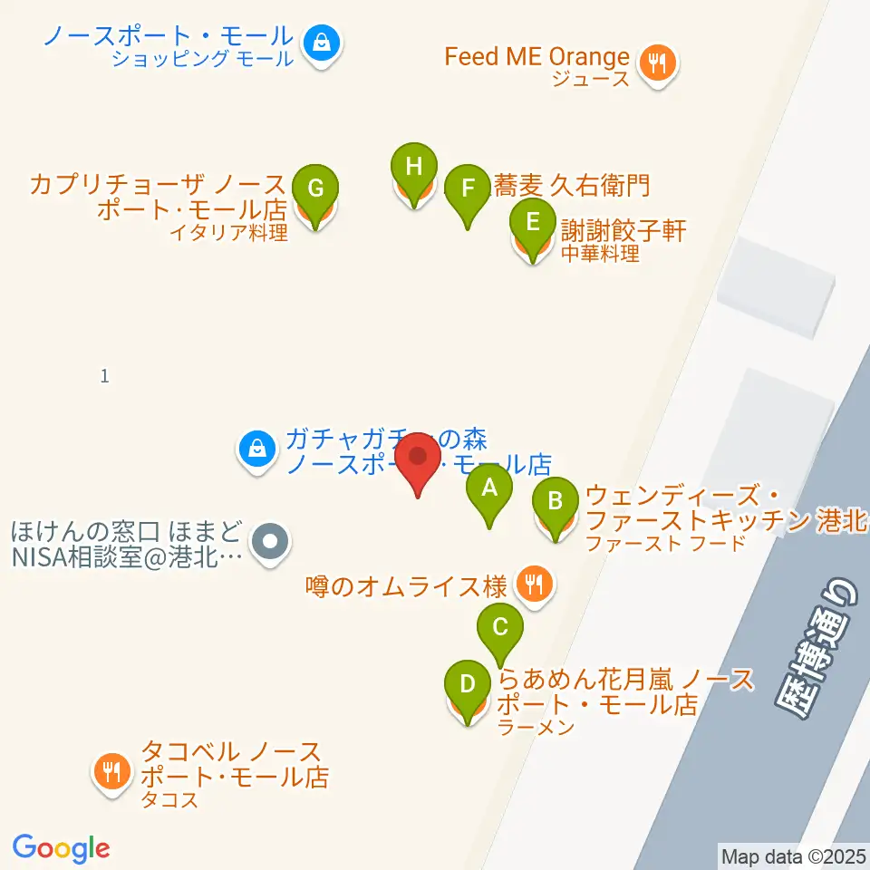 ヤマノミュージックサロンセンター北周辺のファミレス・ファーストフード一覧地図