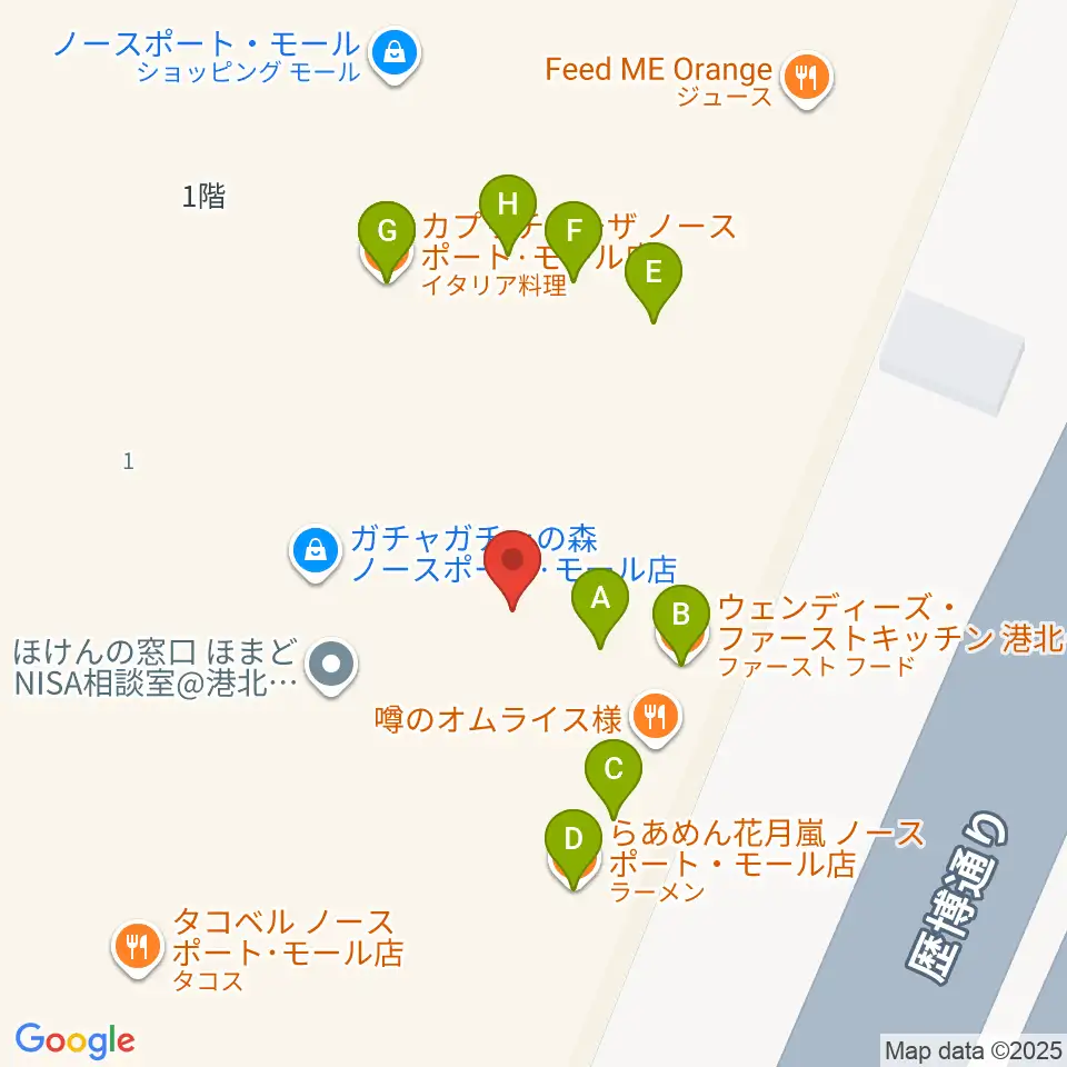 ヤマノミュージックサロンセンター北周辺のファミレス・ファーストフード一覧地図