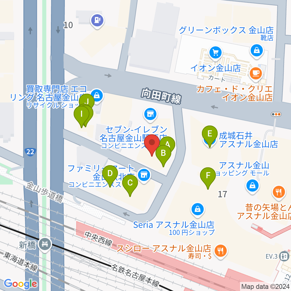 名古屋アズール・ギター教室周辺のファミレス・ファーストフード一覧地図