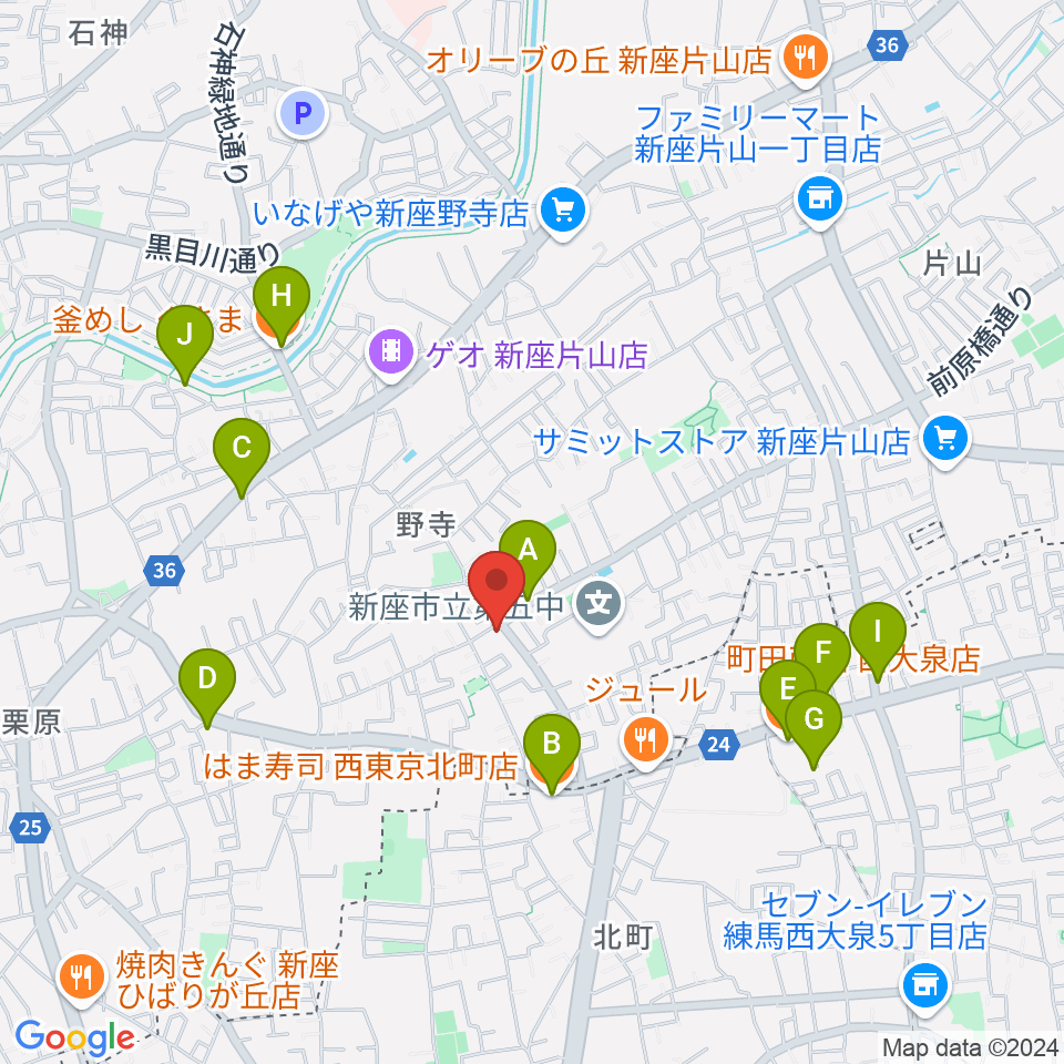 ブランチミュージックスクール周辺のファミレス・ファーストフード一覧地図