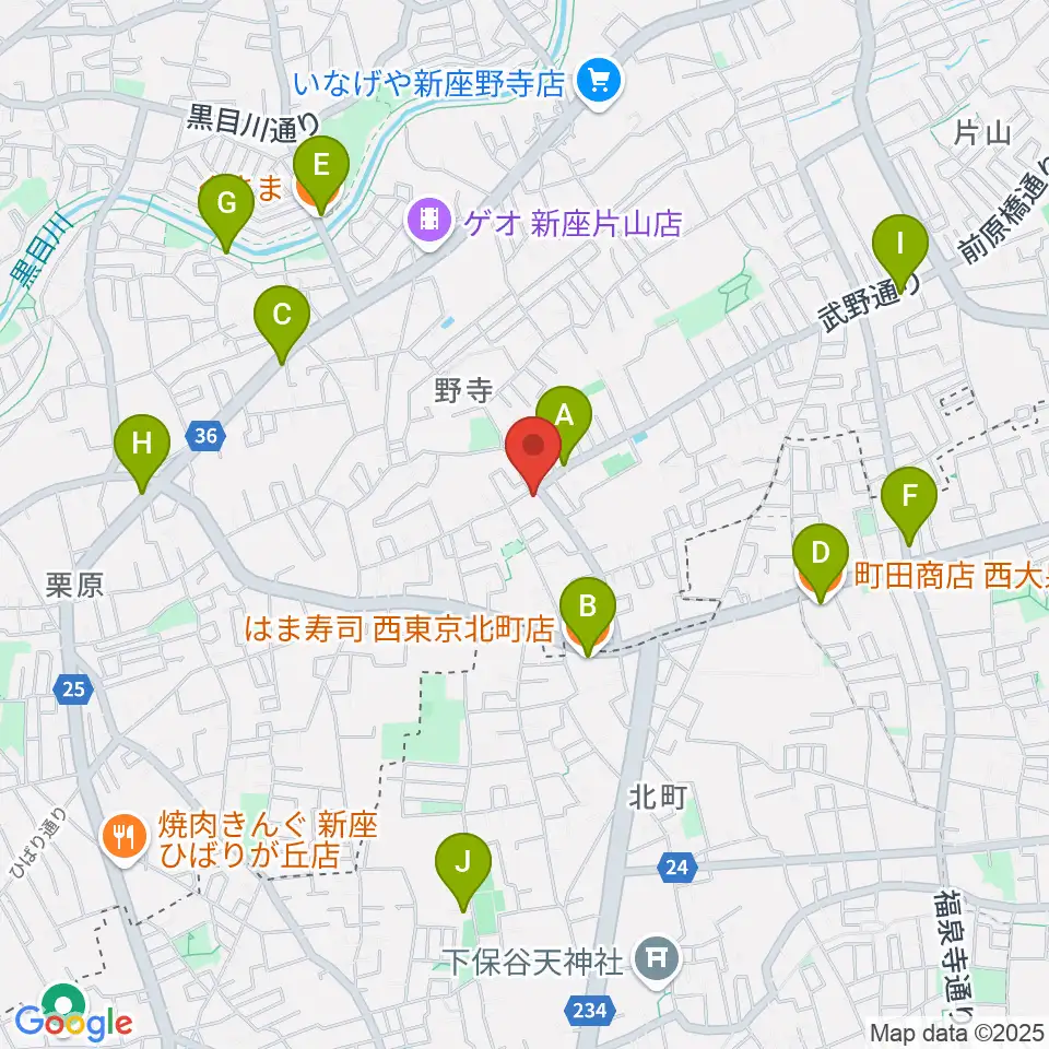 ブランチミュージックスクール周辺のファミレス・ファーストフード一覧地図
