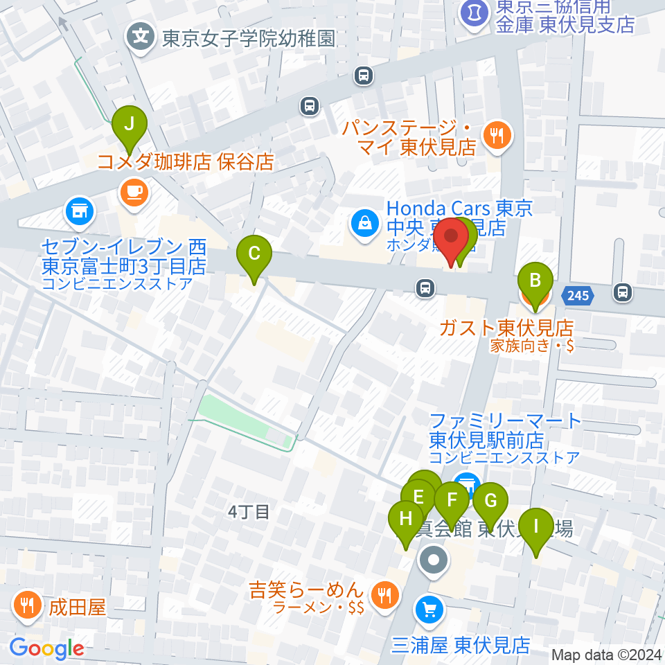 ステラ音楽教室 東伏見教室周辺のファミレス・ファーストフード一覧地図